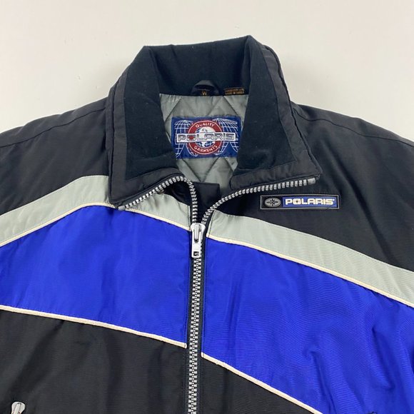 Vintage Polaris Snowmobile Jacket Coat Medium Women Black Blue Nylon Winter - Picture 2 of 16